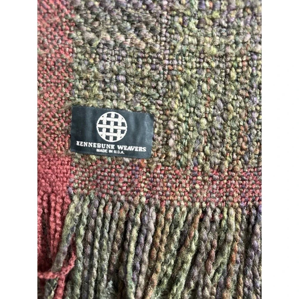Kennebunk Weavers Woven Throw Blanket Made In The USA 39x68 Fringe Green Brown